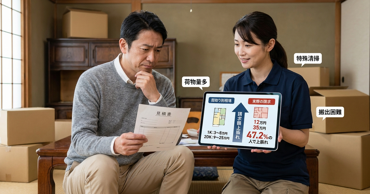 間取り別の遺品整理相場を知っても、実際の請求額が47.2%の人で上振れている