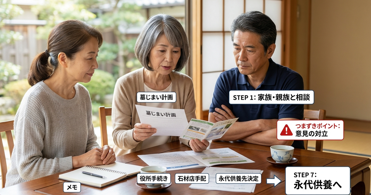 墓じまいで永代供養にするまでの7つの手順と、つまずきやすい場面