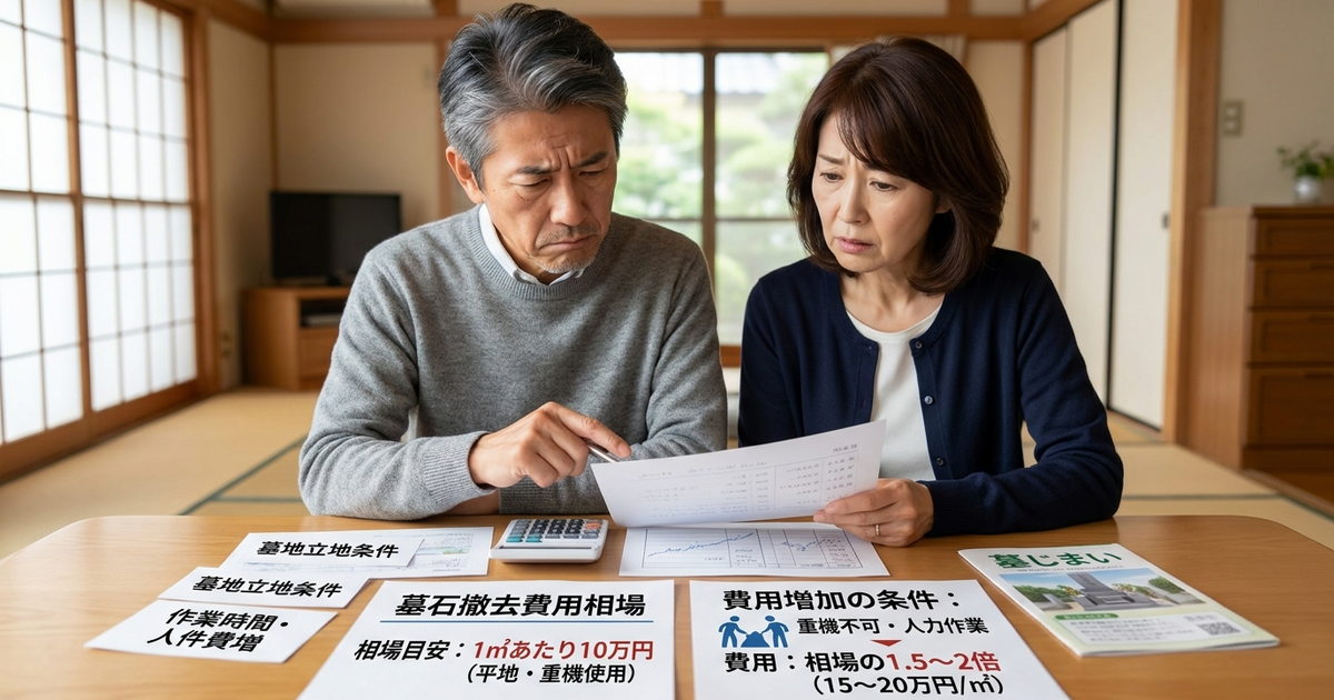 墓石撤去費用の相場と、1平方メートルあたり10万円が変動する条件