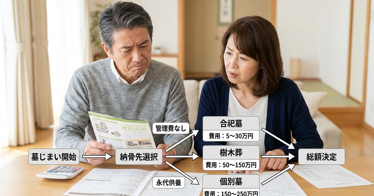 新しい納骨先の費用が5万円から250万円と幅広く、選択で総額が決まる